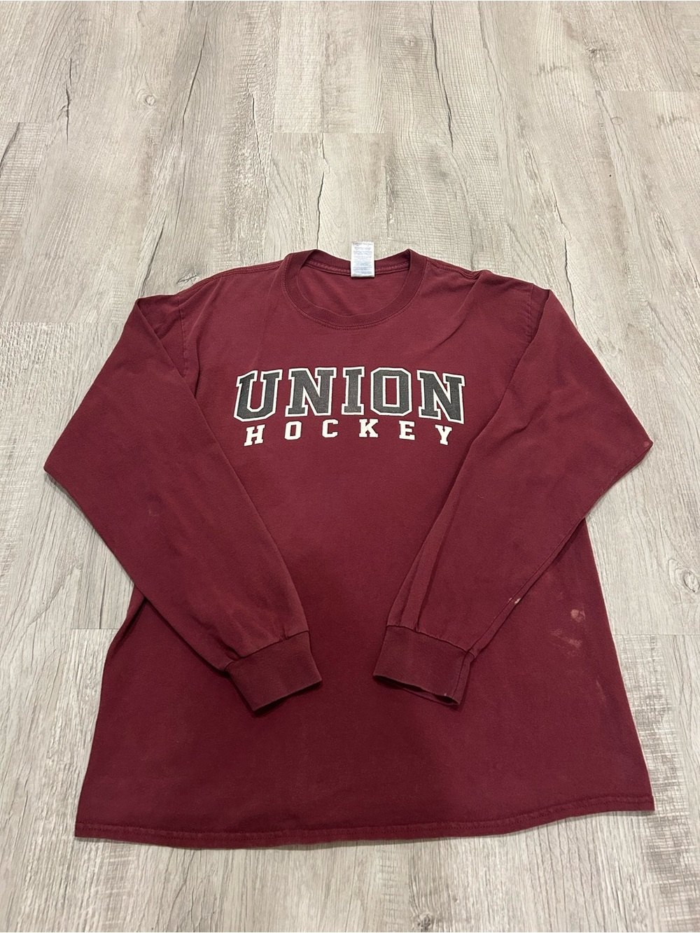 Vintage distressed Union College Hockey Maroon Long Sleeve Tee